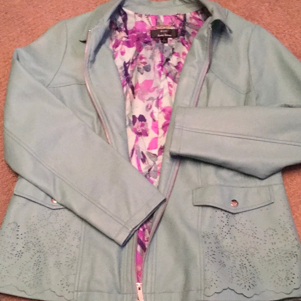 Aqua Faux Leather Perforated Jacket